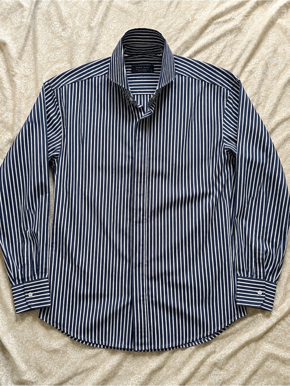 Men's Navy and White Stripe Dress Shirt